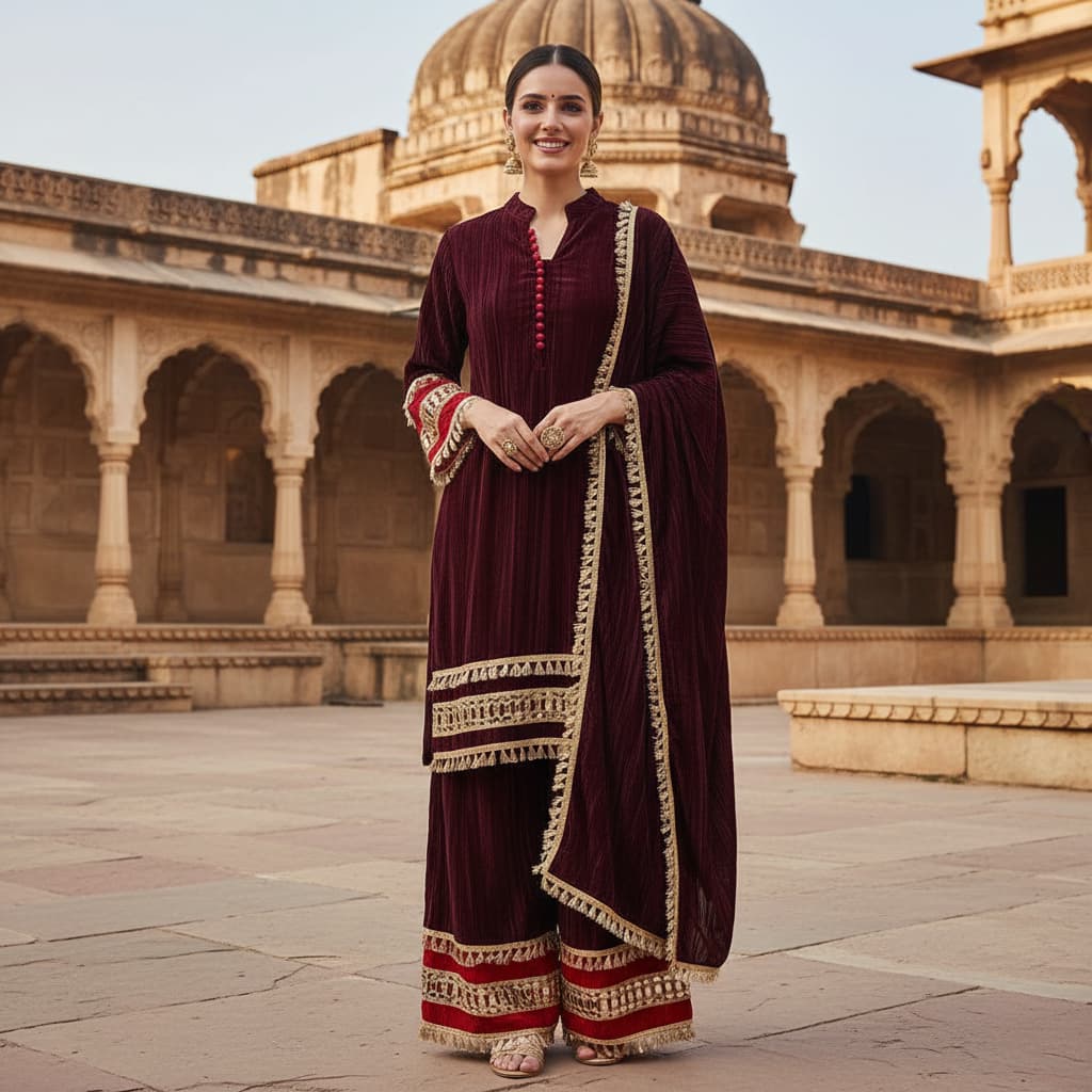 Ashnaina Luxury Crush Velvet Co-Ord Set with Sharara & Dupatta
