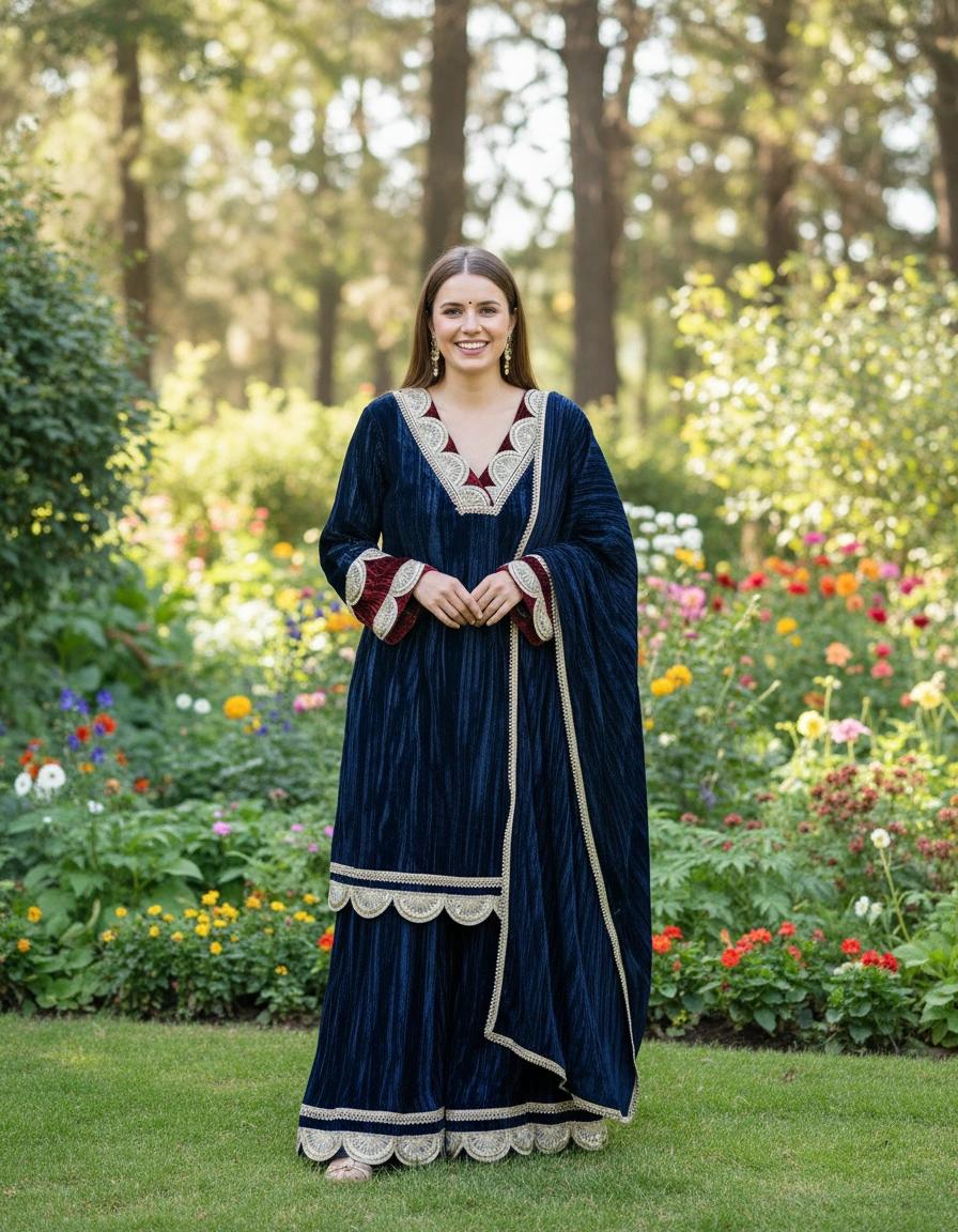 Ashnaina Luxury Crush Velvet 3 Pcs Set with Kurti, Pant & Dupatta