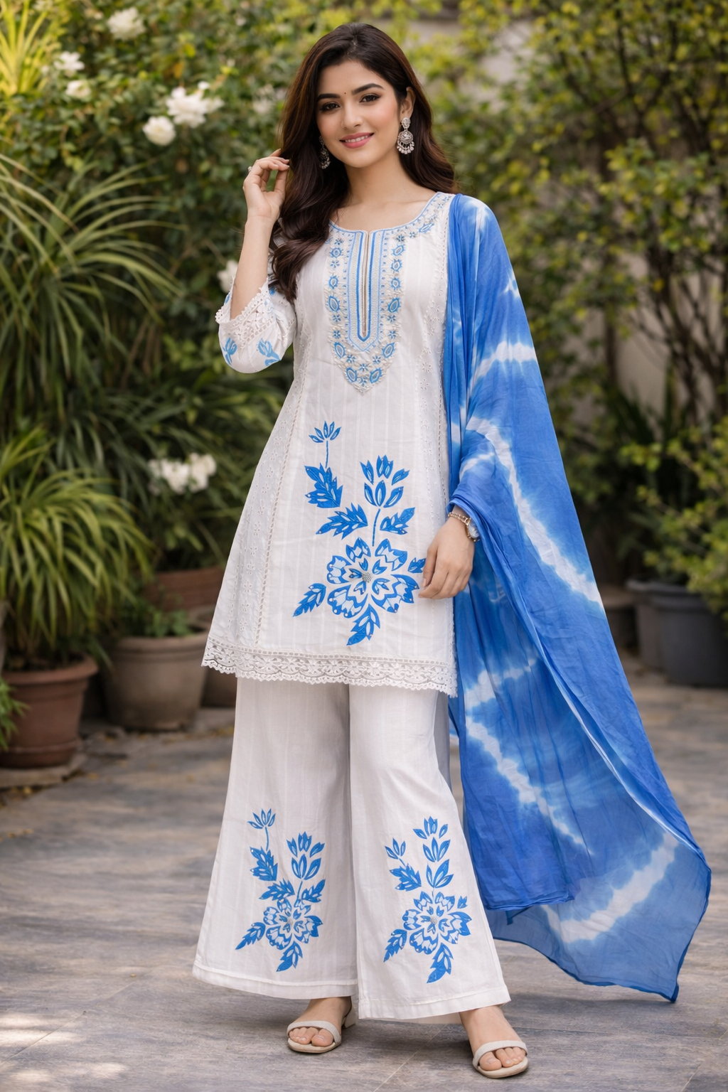 Ashnaina Jacquard & Schiffli Cotton 3 Pcs Set with Tie-Dye Dupatta