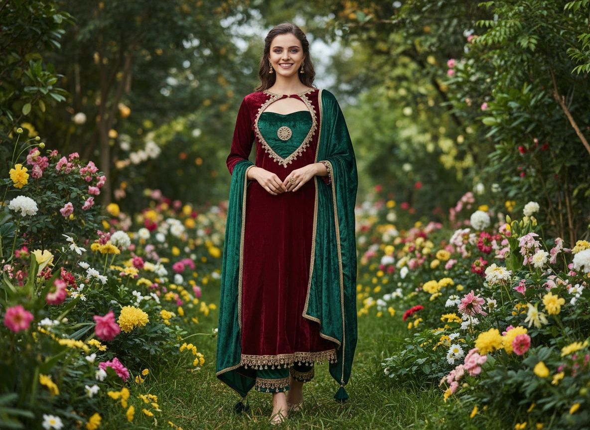 Ashnaina Designer Ice Velvet 3 Pcs Kurti Palazzo and Dupatta Set