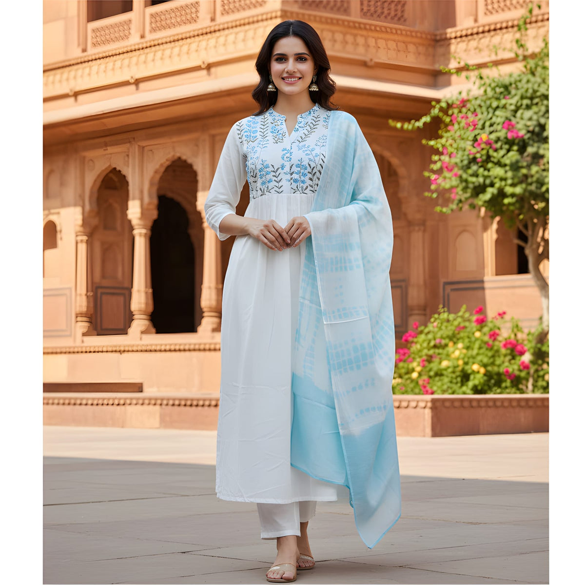 Ashnaina Pure Mall Cotton Embroidered Anarkali Set with Dupatta