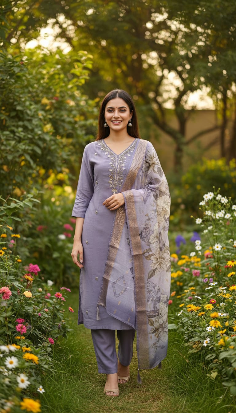 Ashnaina Vertican Adda Work Kurti Set with Digital Dupatta